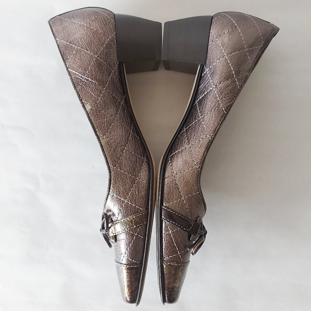 Roberto Capucci Shoes Women Size 8 Bronze Gold Low Heel Bow Tie Comfort Slip-on - Picture 9 of 13